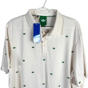 NEW Adidas Novelty Polo Golf Shirt Trefoil AOP Mens 2XL Chalk White Green $100